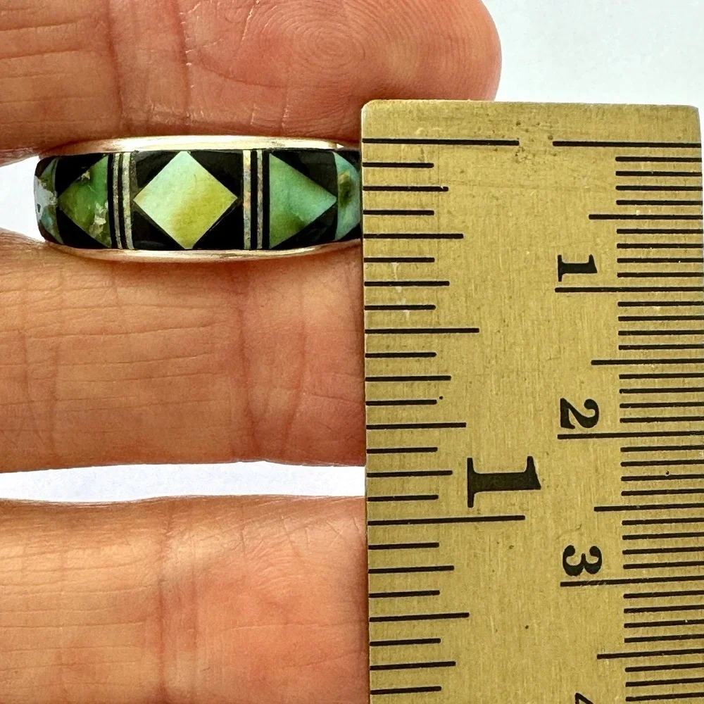 Navajo‎ Turquoise Wedding Band Inlay Opal Multi Ring Sz 12.5 9mm Mens Tolino